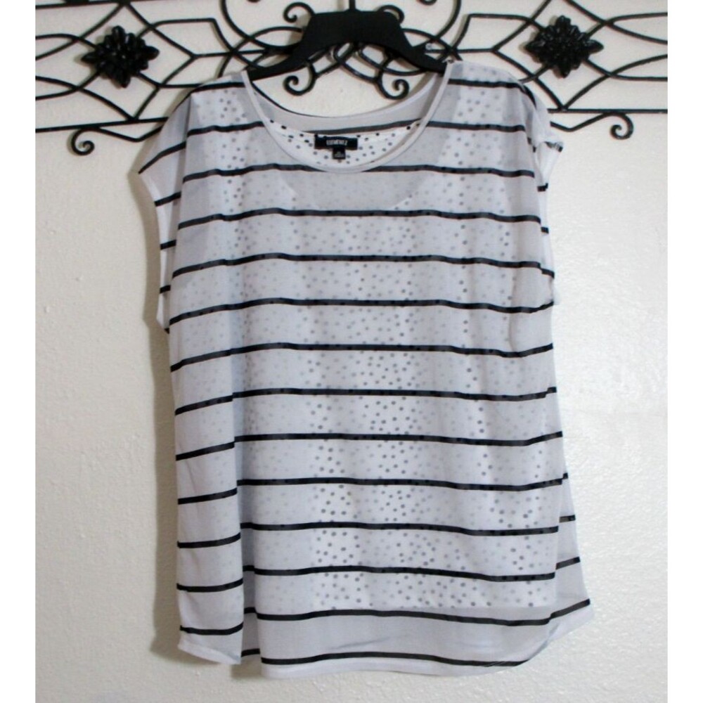 Elementz Women's Knit Top Size XL Short Sleeve Multicolored Striped Round Neck